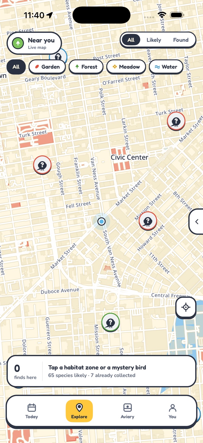 Songtrail's map with your bird finds pinned